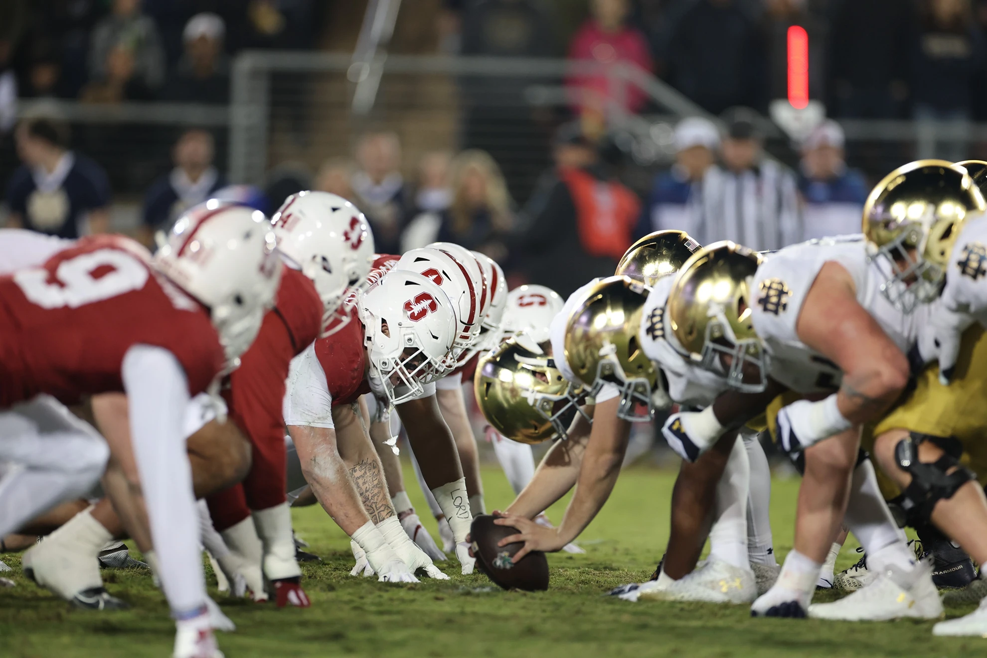 Stanford and Notre Dame lines set at the line of scrimmage